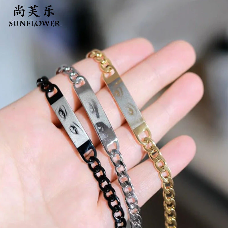 Personalized Trend Diy Laser Engraved Bracelet Cross-border Hot Stainless Steel Lovers Jewelry Simple High-end Versatile