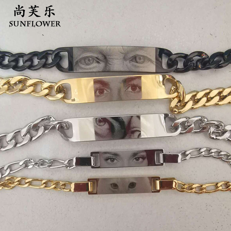 Personalized Trend Diy Laser Engraved Bracelet Cross-border Hot Stainless Steel Lovers Jewelry Simple High-end Versatile